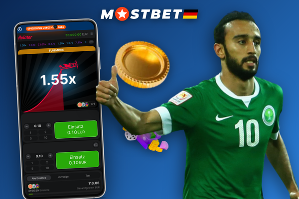 Mostbet Aviator Online Interface mit Einsatzfeld und grünem Cashout-Button